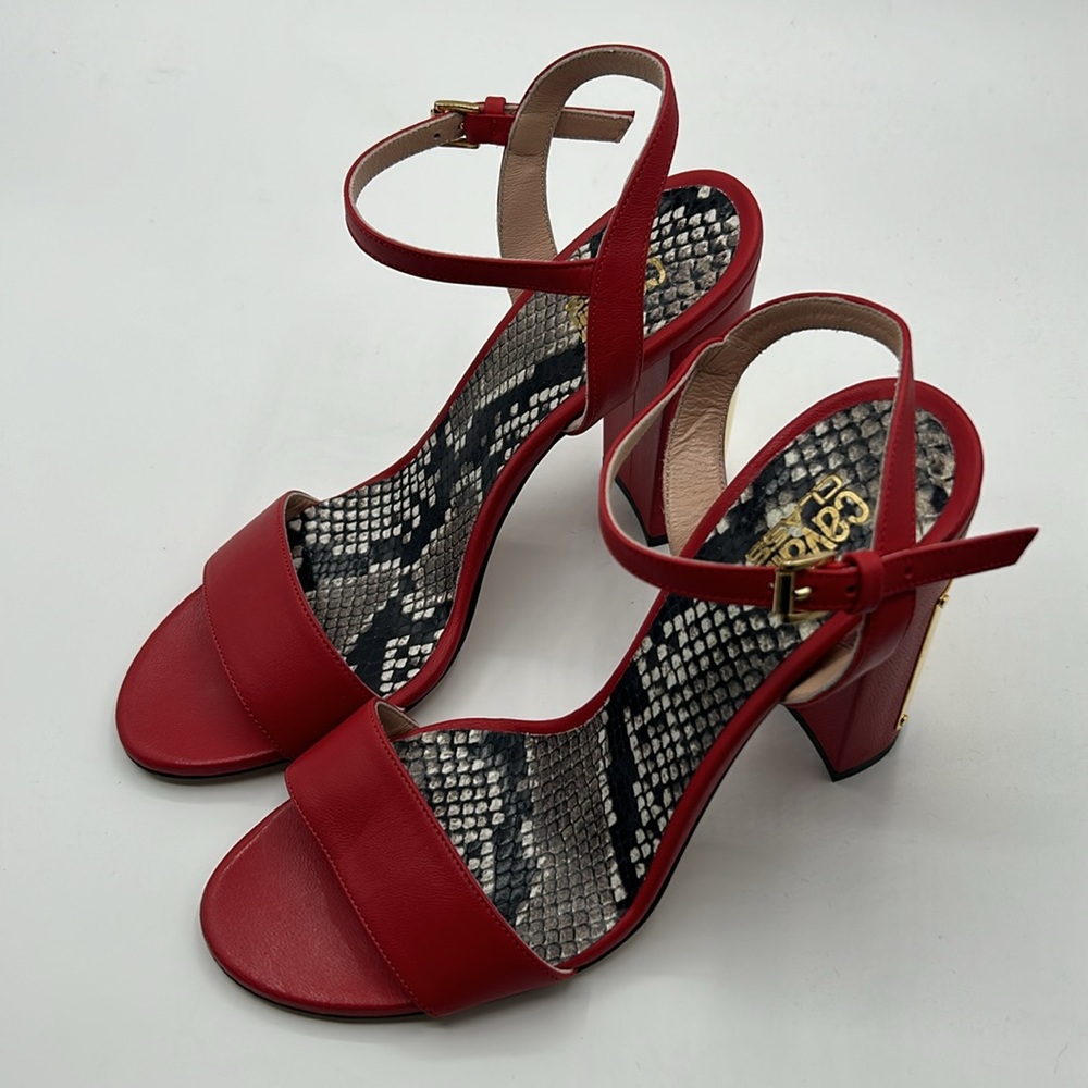 Cavalli Class by Robert Cavalli Leather Red Block Heel size 39 Italian 9 US